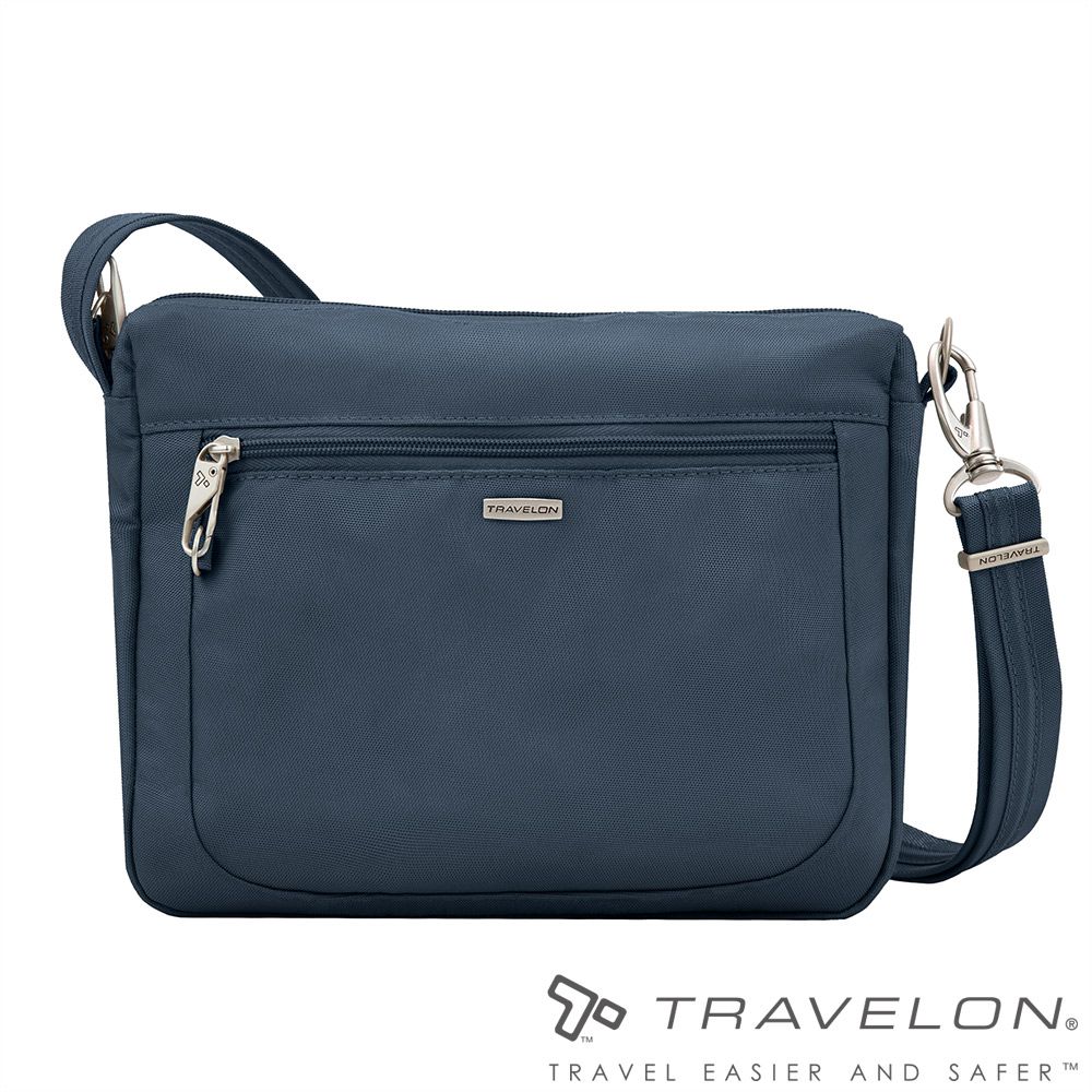 TRAVELON 【美國防盜包】CLASSIC防盜斜側包 (TL-43115-1 深藍/斜背包/防潑水/休閒)