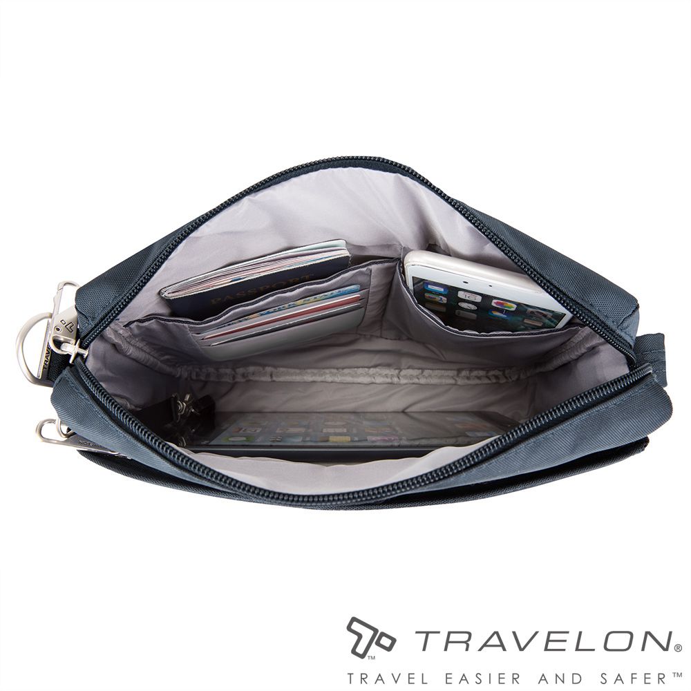 TRAVELON 【美國防盜包】CLASSIC防盜斜側包 (TL-43115-1 深藍/斜背包/防潑水/休閒)