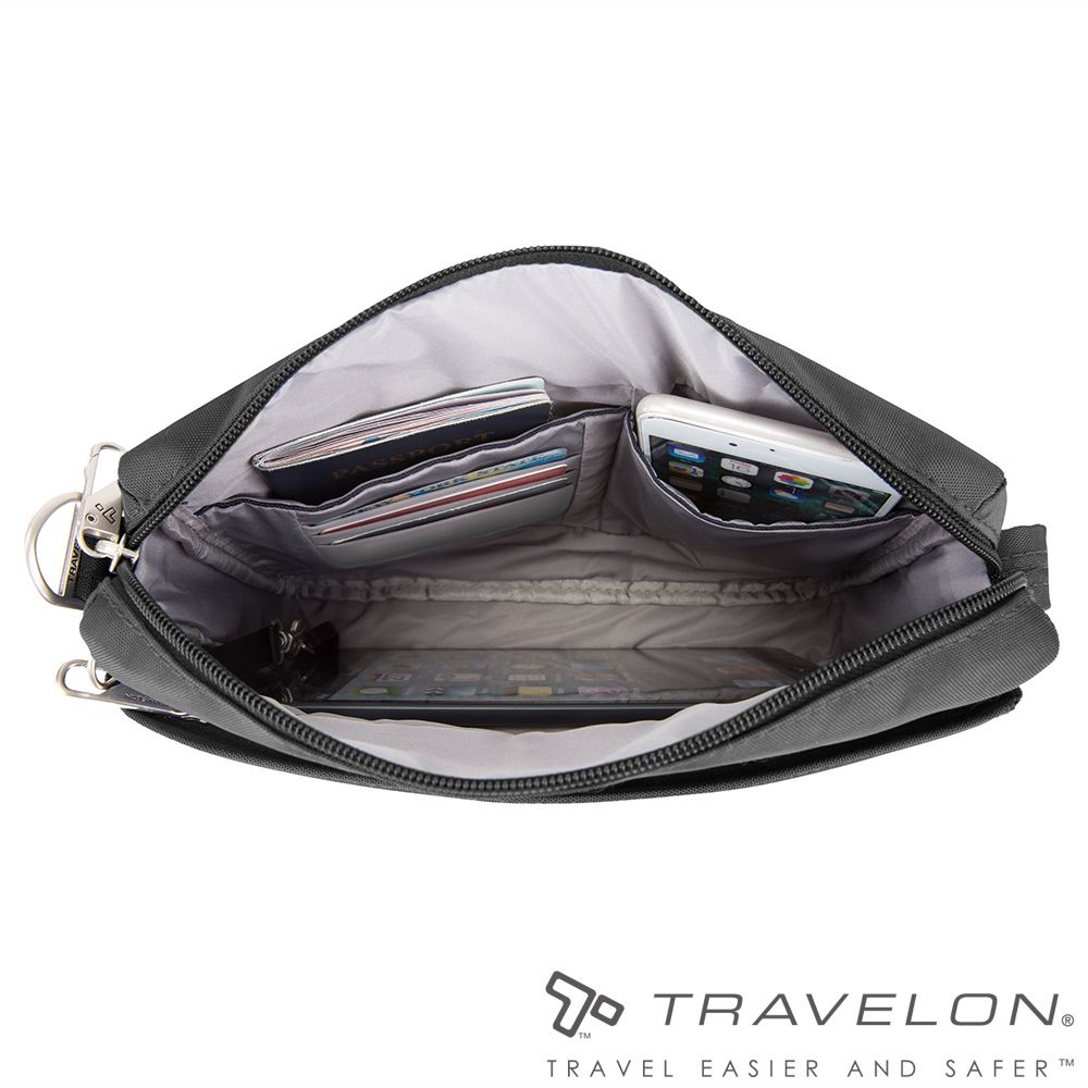 TRAVELON 【美國防盜包】CLASSIC防盜斜側包 (TL-43115-1 黑/斜背包/防潑水/休閒)