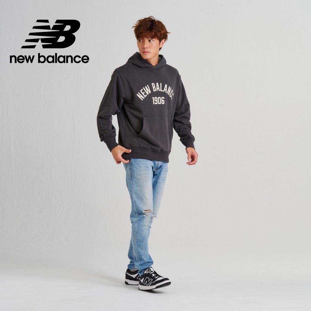 NEW BALANCE 休閒連帽袖上衣_男性_墨灰色_MT33553ACK