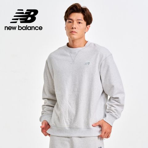 NEW BALANCE 螺紋拼接棉質長袖上衣_男性_淺灰色_MT41506AHH