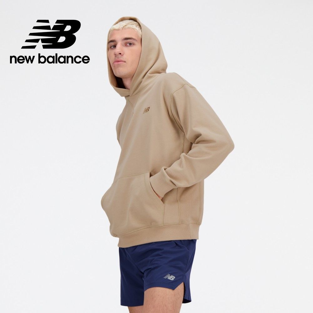 NEW BALANCE 螺紋拼接連帽長袖上衣_男性_卡其色_MT41534SOT