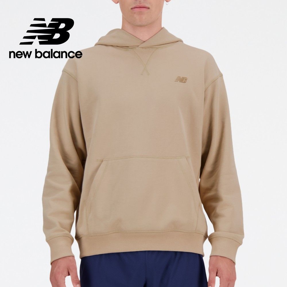 NEW BALANCE 螺紋拼接連帽長袖上衣_男性_卡其色_MT41534SOT