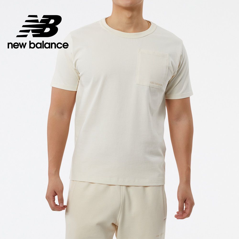 NEW BALANCE []左胸口袋棉質短袖上衣_男性_米白色_AMT23567GIE