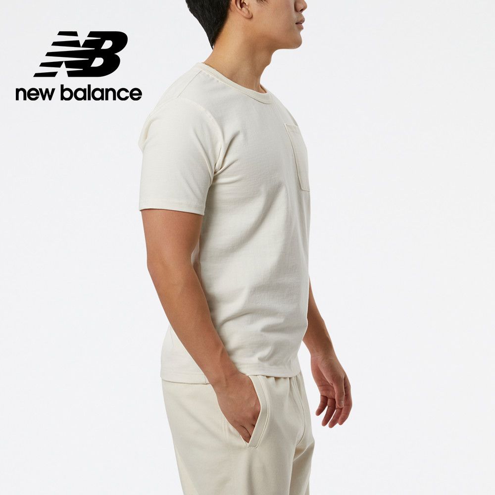 NEW BALANCE []左胸口袋棉質短袖上衣_男性_米白色_AMT23567GIE