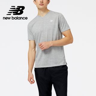 [New Balance]V領ICE涼感透氣短袖上衣_男性_灰色_MT31207AG