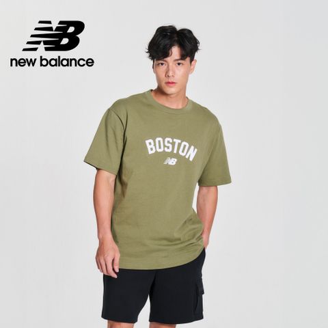 NEW BALANCE 植絨BOSTON短袖上衣_男性_綠色_MT41561DEK