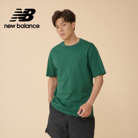 NEW BALANCE 小LOGO厚磅短袖上衣_男性_森林綠_MT41533NWG