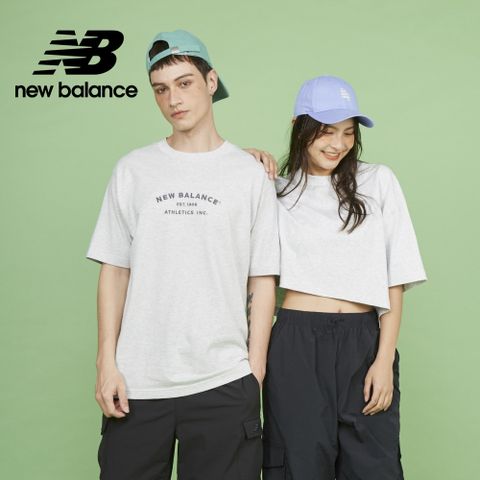 [New Balance]刺繡文字短袖上衣_男性_淺灰色_MT43551AHH