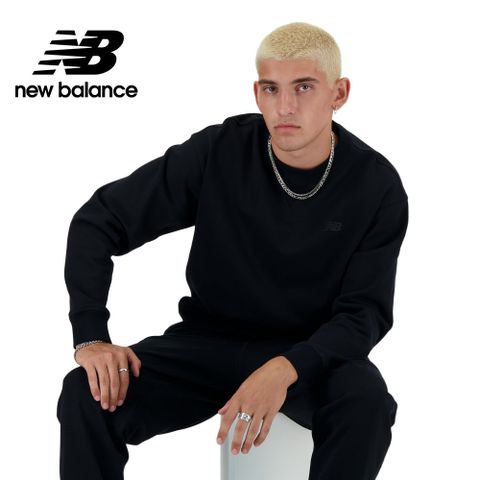 [New Balance]螺紋拼接棉質長袖上衣_男性_黑色_MT41506BK