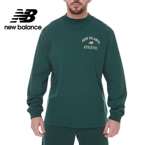 【New Balance】學院風LOGO長袖上衣_男性_綠色_MT33552NWG