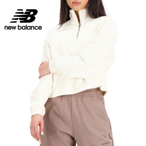 NEW BALANCE []刺繡NB半開襟上衣_女性_米白色_AWT33556GIE