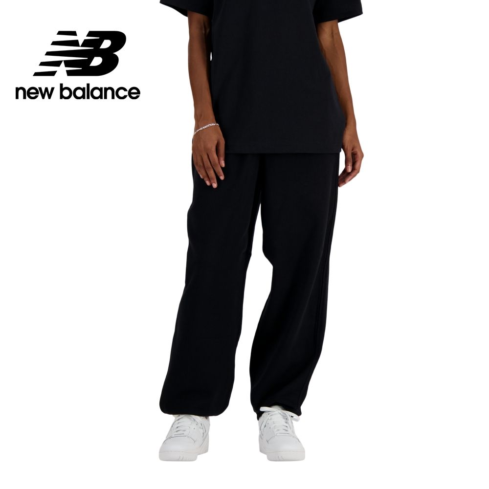New Balance 紐巴倫 刺繡NB鬆緊抽繩棉質長褲_女性_黑色_AWP41513BK