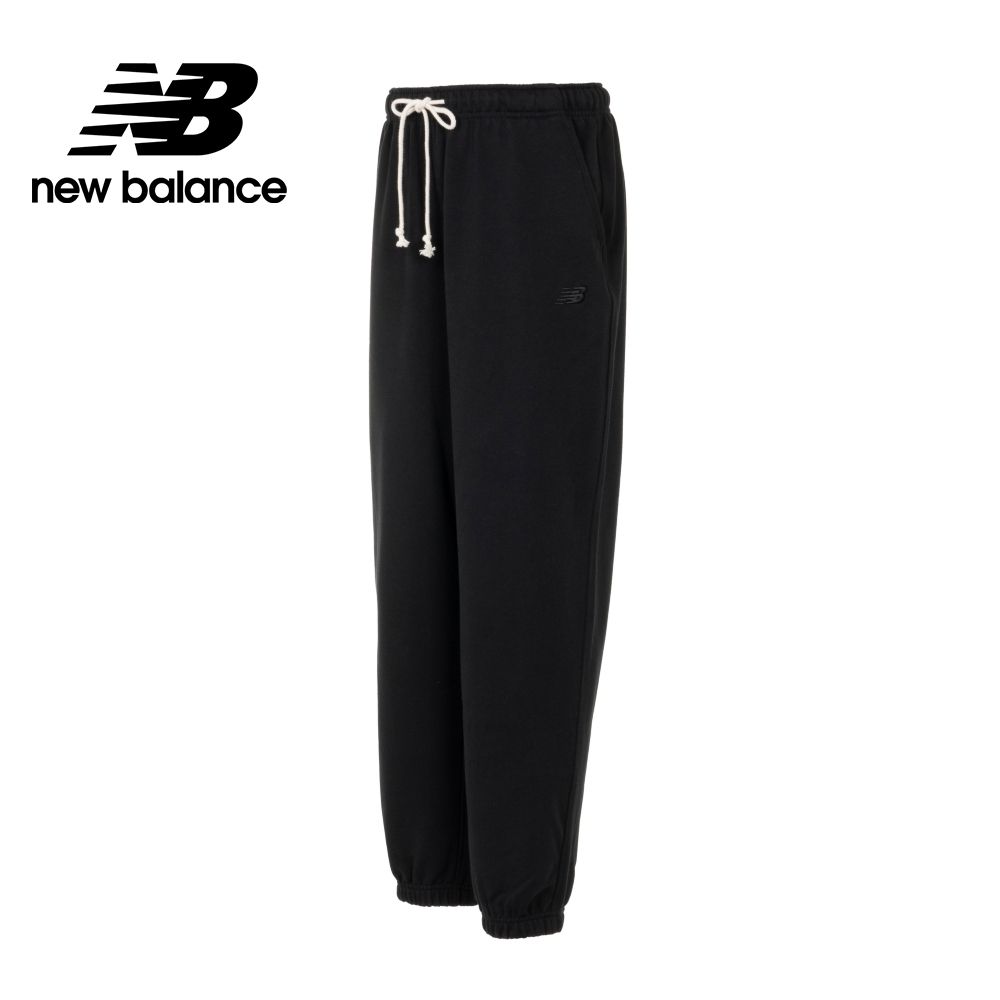 New Balance 紐巴倫 刺繡NB鬆緊抽繩棉質長褲_女性_黑色_AWP41513BK