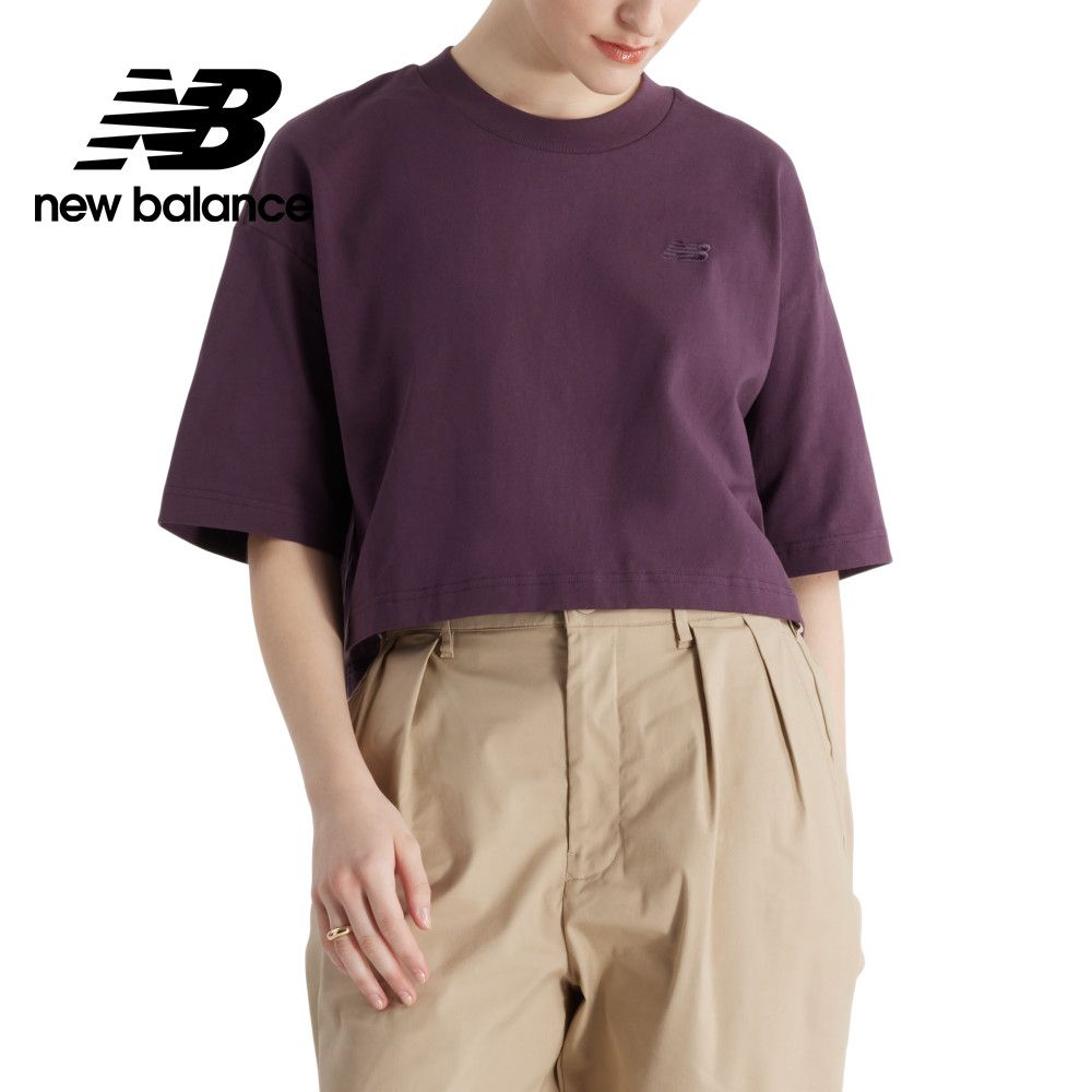 NEW BALANCE 前短後長棉質短版上衣_女性_紫色_WT43536PLN