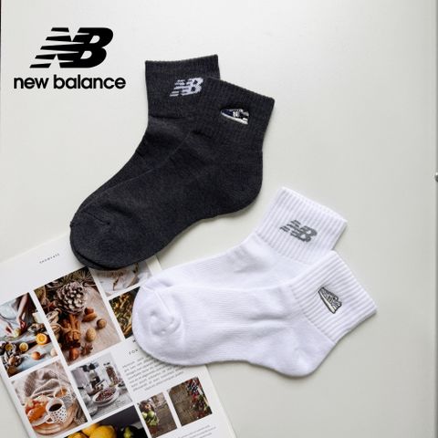 New Balance 紐巴倫 [New Balance]NB刺繡中筒襪一組二入_中性_白/黑_LAS40011AS1