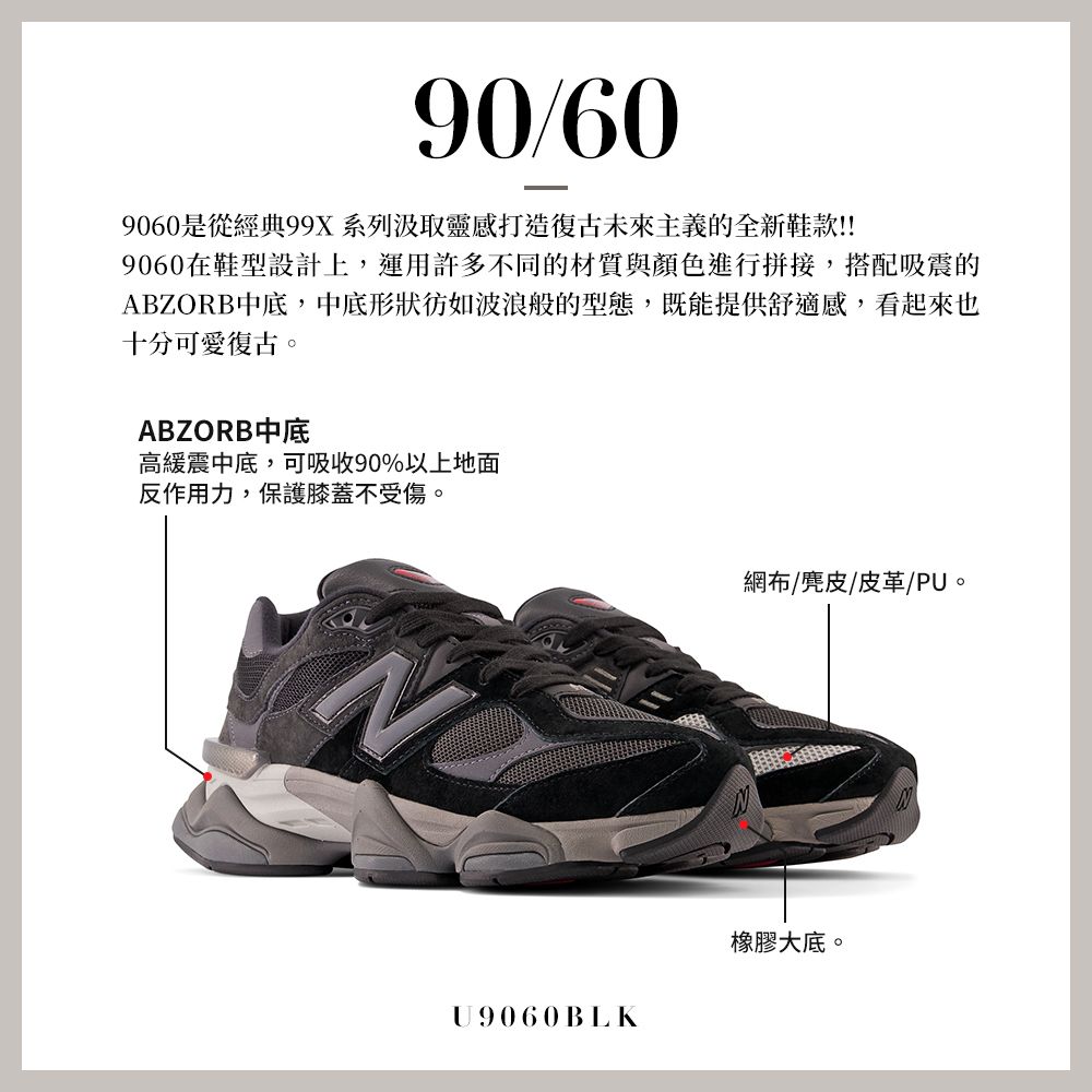 New Balance]復古鞋_中性_黑灰色_U9060BLK-D楦- PChome 24h購物