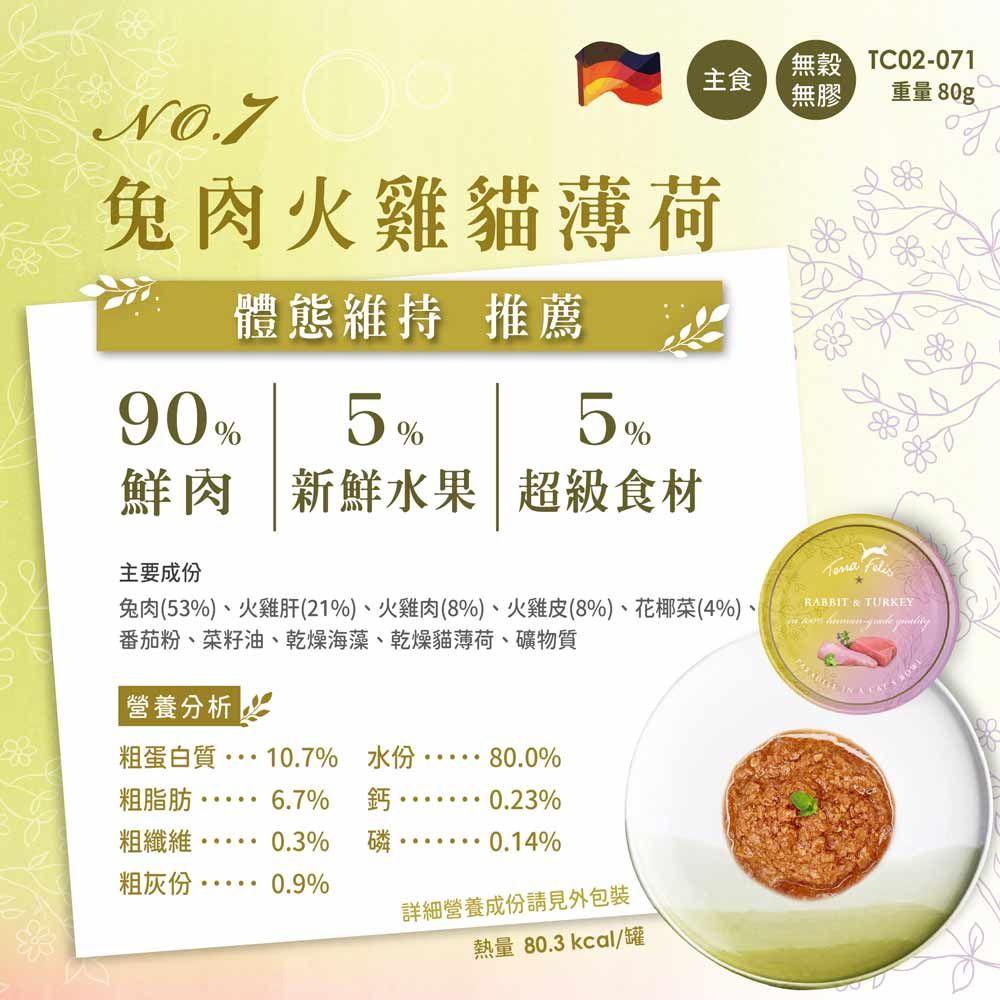  德國 Terra Canis 醍菈鮮廚 仙境貓主食罐 7號兔肉火雞貓薄荷80g (12入)