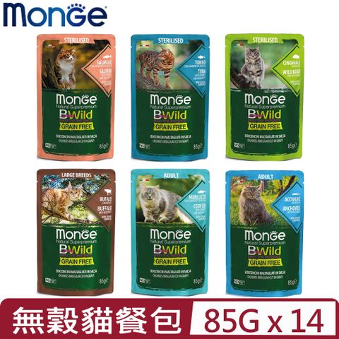 【14入組】MONGE瑪恩吉真野無穀 主食貓餐包 85g