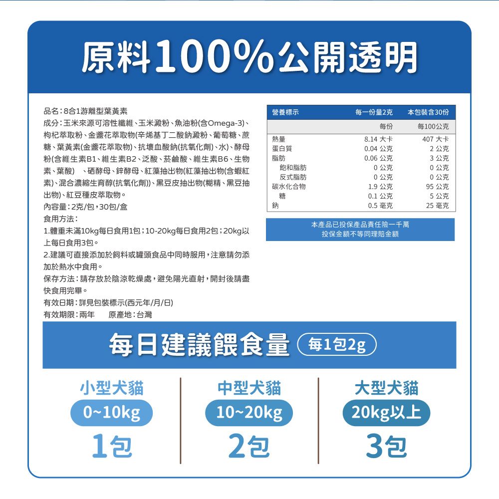 毛孩時代 犬貓8合1游離型葉黃素x10盒 (30包/盒)