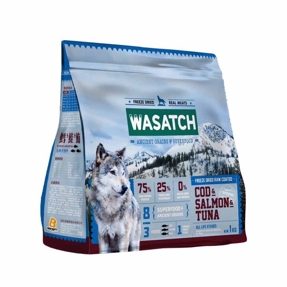  【WASATCH】瓦莎奇原生犬糧 1kg 3種魚肉 鱈+鮭+鮪