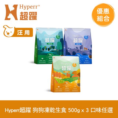 Hyperr 超躍 狗狗 凍乾生食餐 500g 3件組 任選 (常溫保存 狗飼料 狗糧 無穀 牛肉 羊肉 雞肉)