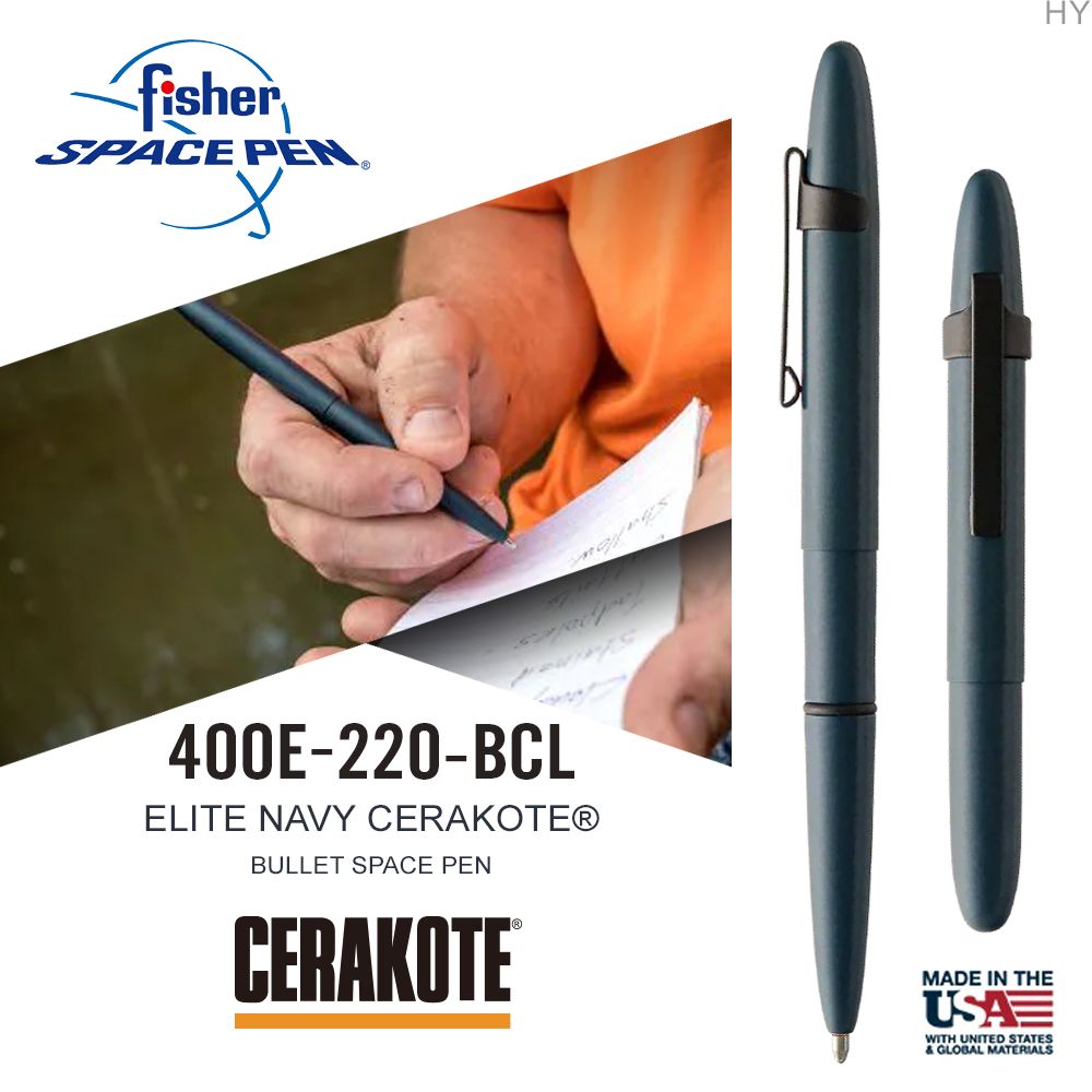 Fisher  Space Pen ELITE NAVY CERAKOTE 海軍藍子彈型太空筆(附筆夾)#400E-220-BCL