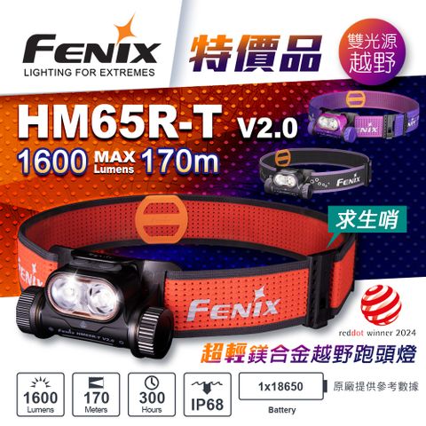 FENIX 特價品 HM65R-T V2.0 超輕鎂合金越野跑頭燈