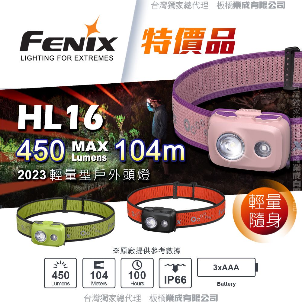 Fenix 特價品  HL16 2023輕量型戶外頭燈