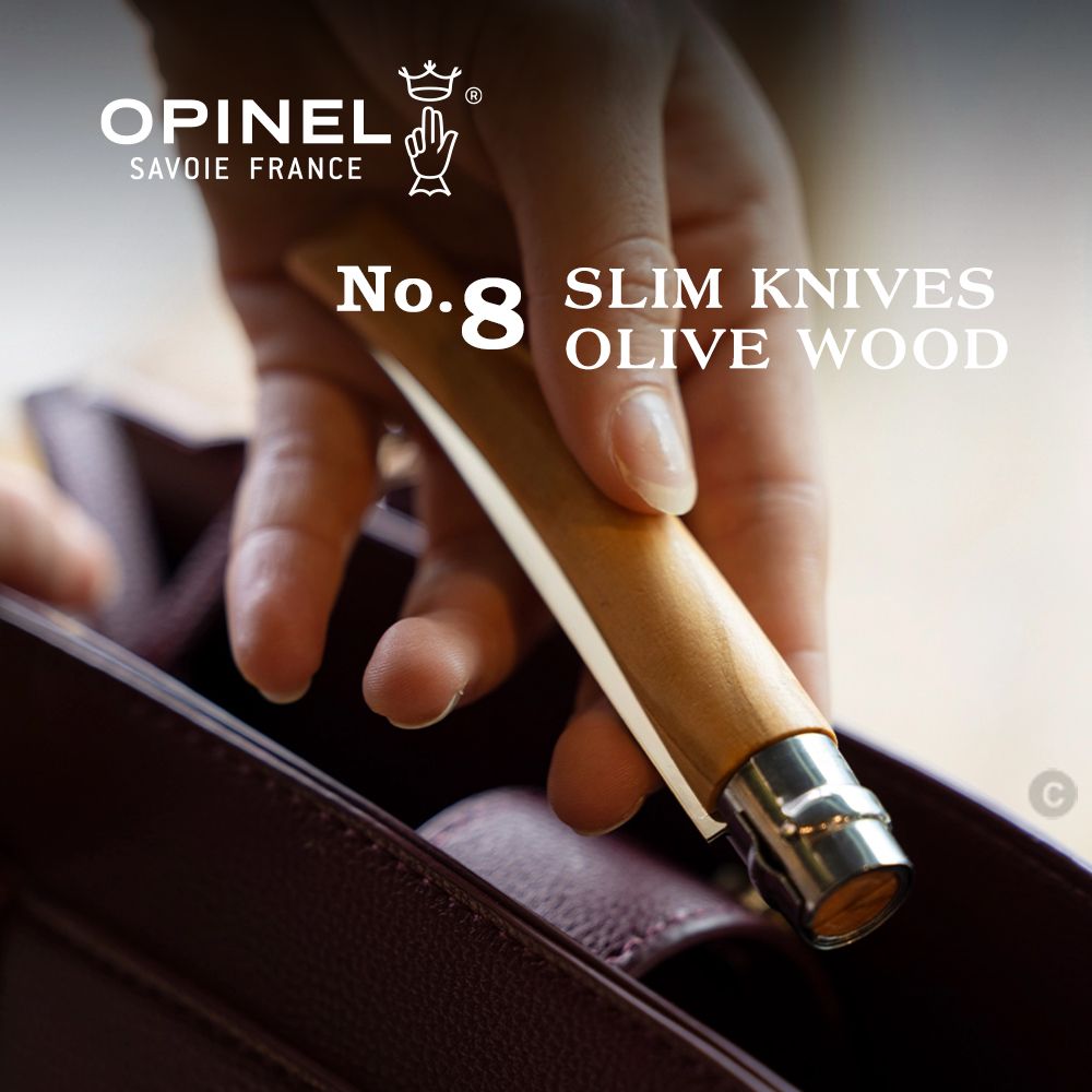 OPINEL  No.8 Slim Line Olive 法國刀細長系列/橄欖木刀柄(#OPI_002563)