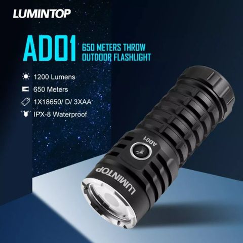 Lumintop AD01 1200 流明戶外手電筒/附白色柔光罩(可使用18650/AA/D電池)