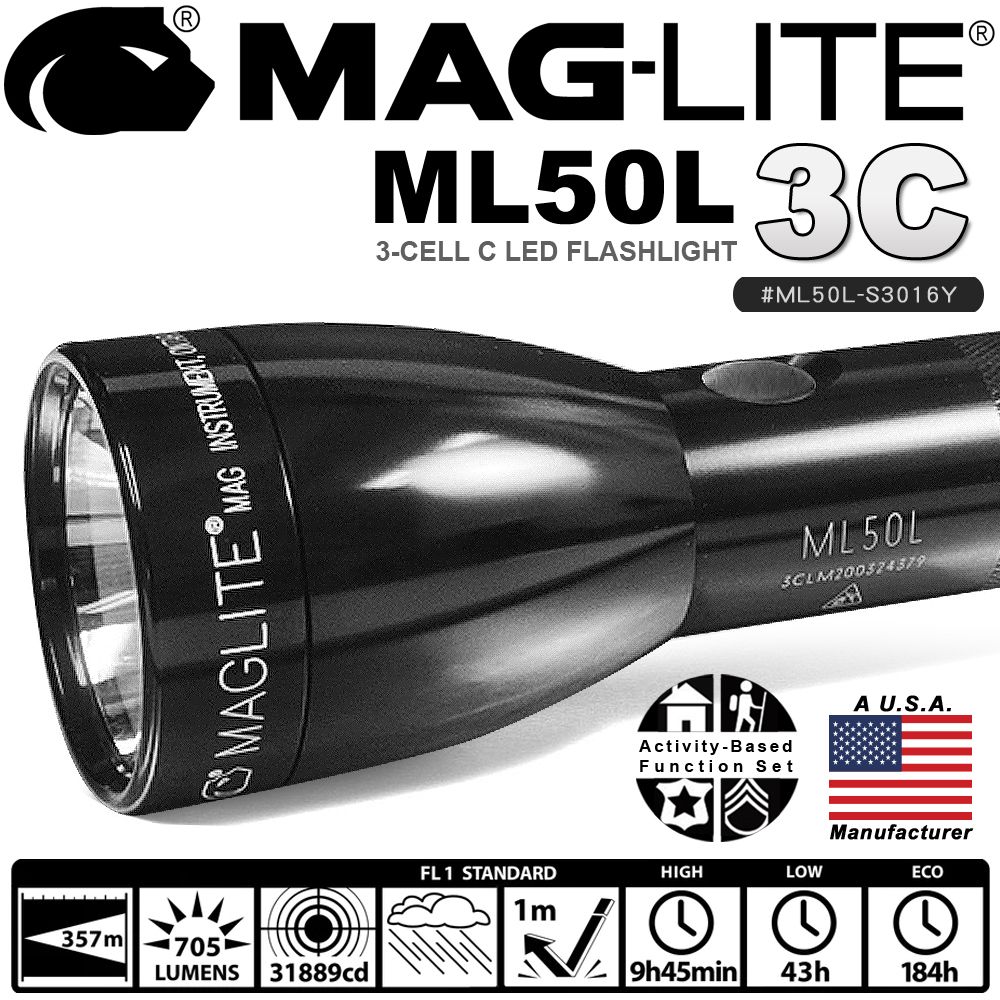 MAG-LITE  ML50L 3C LED 手電筒-黑色 #ML50L-S3016Y