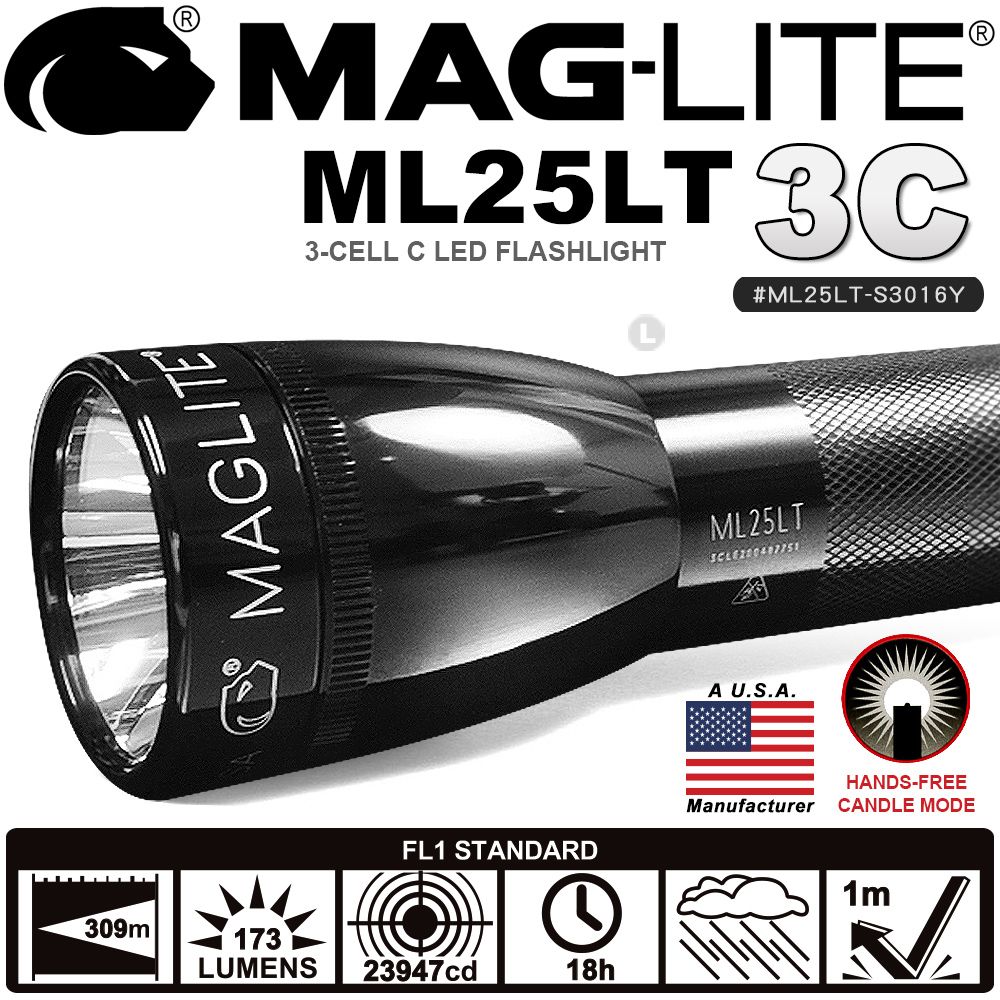 MAG-LITE  ML25LT 3C LED 手電筒-黑色 #ML25LT-S3016Y