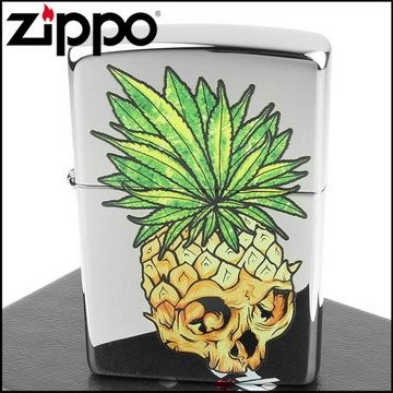 Zippo 美系~Leaf Skull Pineapple-鳳梨骷髏打火機