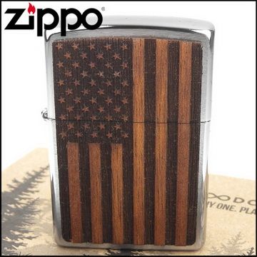 Zippo 美系~American Flag-美國國旗圖案-桃花心木貼片打火機