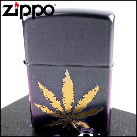 Zippo 美系~Iridescent虹彩塗裝-大麻葉圖案打火機