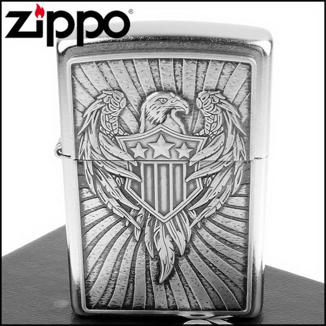 Zippo 美系~Eagle Shield-老鷹盾牌立體圖案貼飾打火機