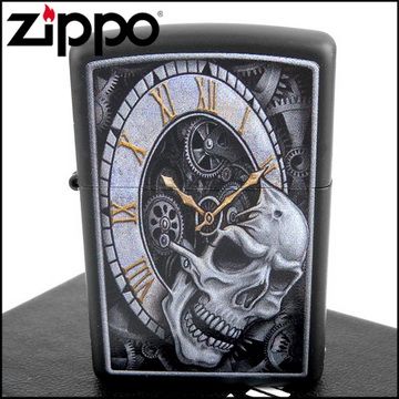 Zippo 美系~Skull Clock-骷髏時鐘圖案設計打火機