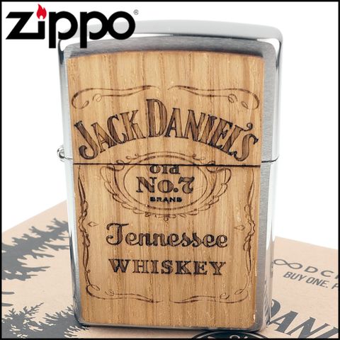 Zippo 美系~Jack Daniels x WOODCHUCK-酒桶木貼片打火機-買一顆種一棵樹