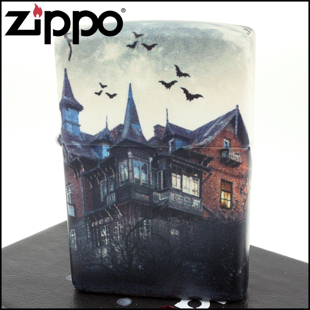 Zippo 美系~Haunted House-鬼屋圖案-綠色夜光烤漆打火機