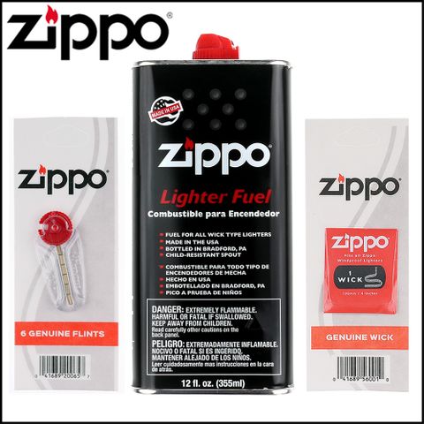 【ZIPPO】(棉芯 打火石 大罐補充油)3項合購優惠組
