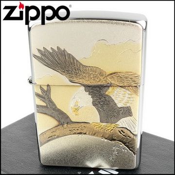 Zippo 日系~傳統藝術-老鷹圖案電鑄板貼片加工打火機