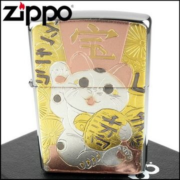 Zippo 日系~傳統藝術-招財貓圖案電鑄板貼片加工打火機