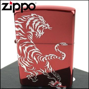 Zippo 日系~Tiger-民族風虎圖騰-兩面連續加工打火機(離子紅款)