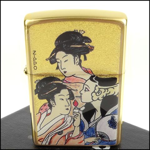 Zippo 日系~浮世繪-當時三美人之風中女郎-金箔和柄加工打火機