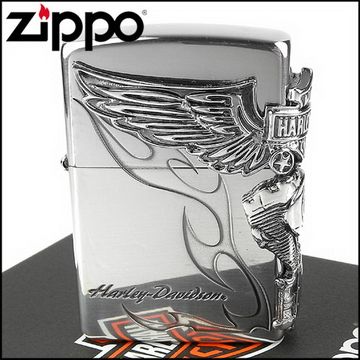 Zippo 日系~Harley-Davidson-哈雷鷹-燻銀鍍色金屬加工打火機