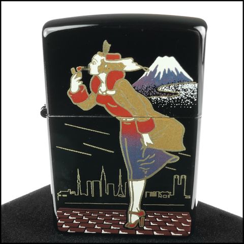 Zippo 日系~本金蒔繪-Windy Girl風中女郎-傳統工藝加工打火機