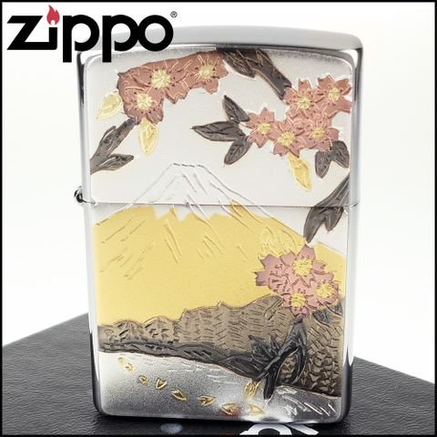 Zippo 日系~傳統藝術-富士櫻圖案電鑄板貼片加工打火機