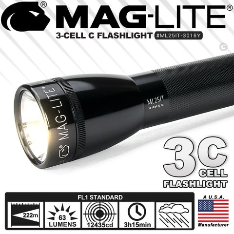 MAG-LITE ML25IT 3-CELL C XENON FLASHLIGHT 手電筒(#ML25IT-3016Y)