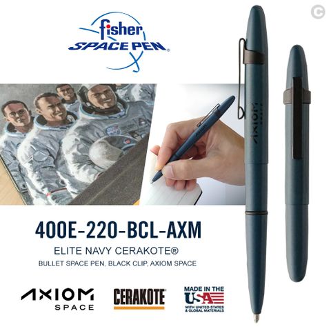 Fisher Space Pen Axiom Space 系列-子彈型太空筆/附筆夾 ( #400E-220-BCL-AXM 海軍藍 )